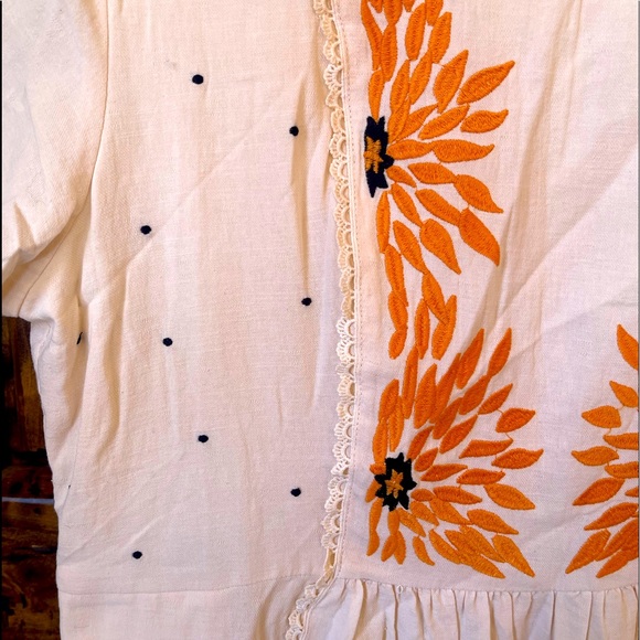 ROOLEE Cream Linen Cotton Dress Embroidered Orange Flowers Lace Trim XXXL NEW!!! - Picture 9 of 12